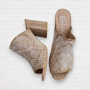 SBICCA Paraiso Embroidered Geometric Pattern Cork Heeled Mule Sandal Women's 9